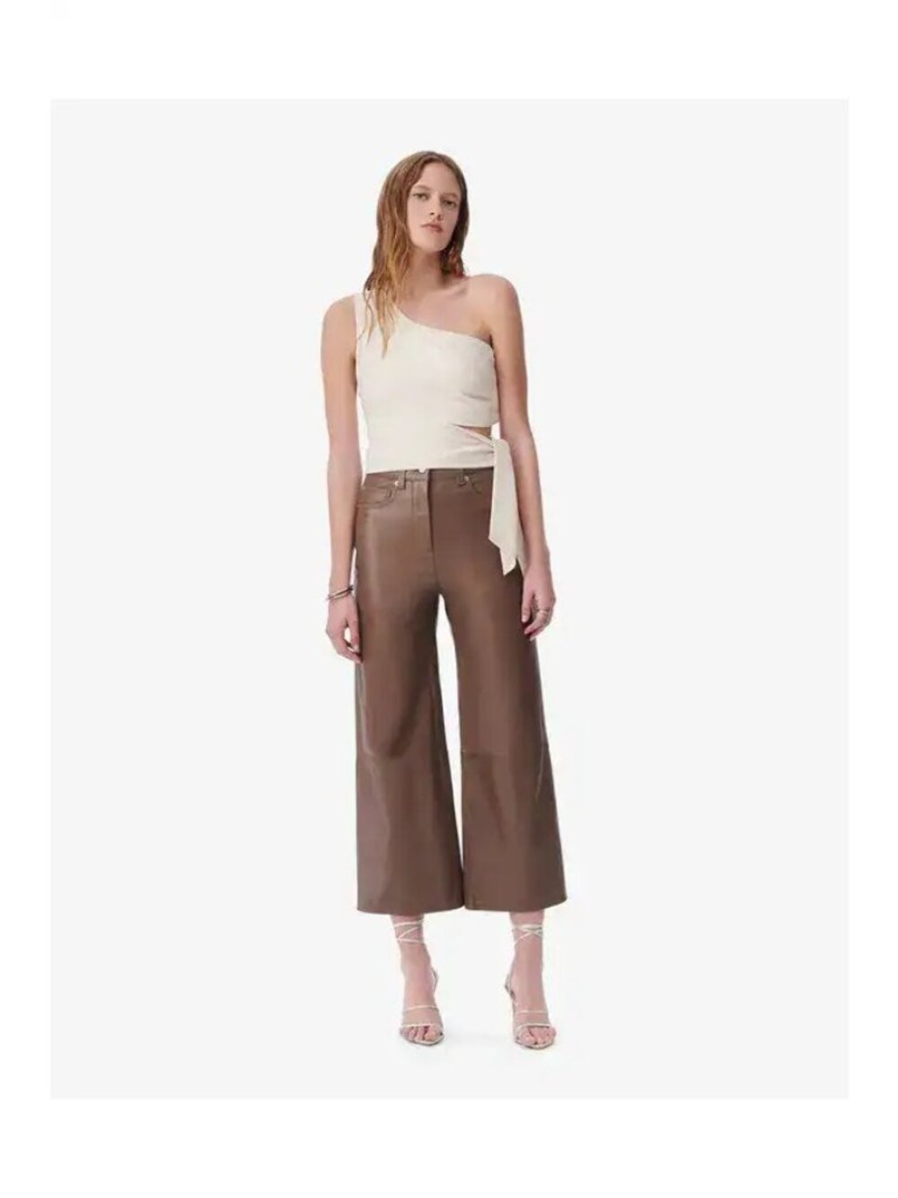 IRO Paris baki wide leather pants Ankle length Brown Size 32 New with Tag - Picture 4 of 7